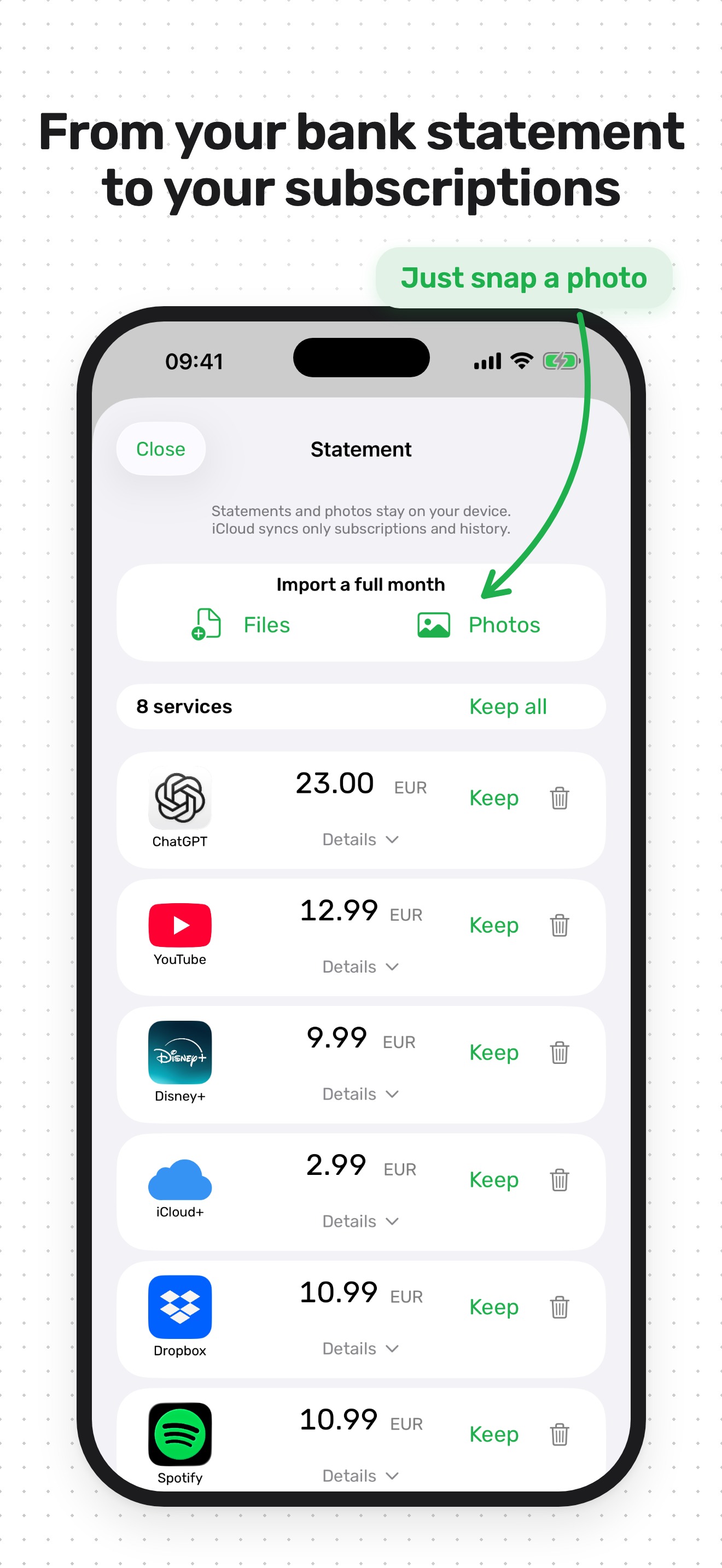 Frutta · From bank statement to subscriptions